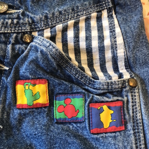 VINTAGE Euro Disney size 18 Month Denim Overalls Patches & Plaid Inserts UNISEX - Picture 8 of 16